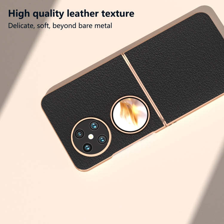 For Huawei Pocket 2 Nano Plating Genuine Leather Wave Series Phone Case(Black)