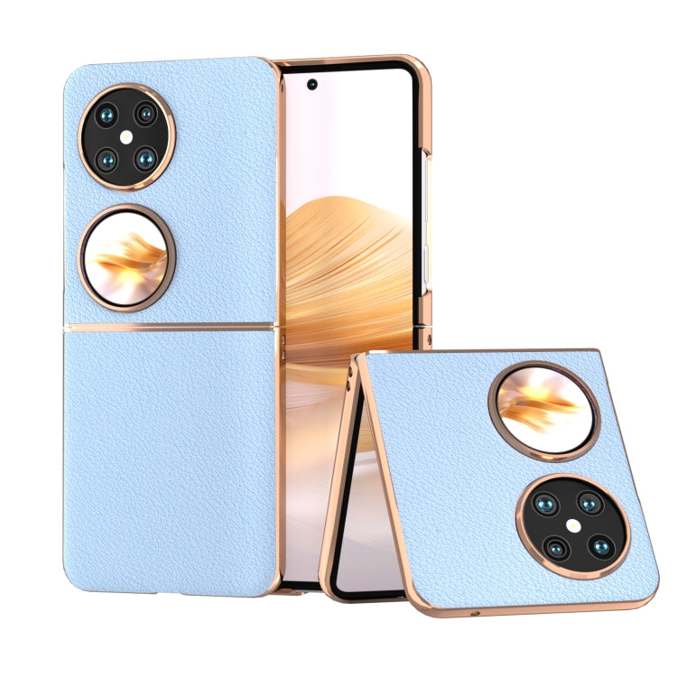 For Huawei Pocket 2 Nano Plating Genuine Leather Wave Series Phone Case(Blue)