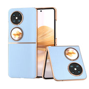For Huawei Pocket 2 Nano Plating Genuine Leather Wave Series Phone Case(Blue)