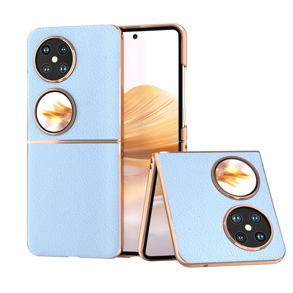For Huawei Pocket 2 Nano Plating Genuine Leather Wave Series Phone Case(Blue)