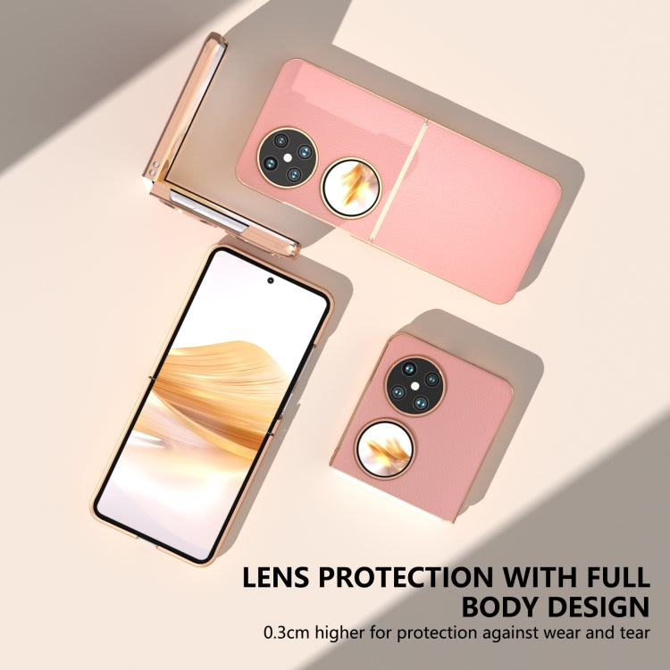 For Huawei Pocket 2 Nano Plating Genuine Leather Wave Series Phone Case(Pink)