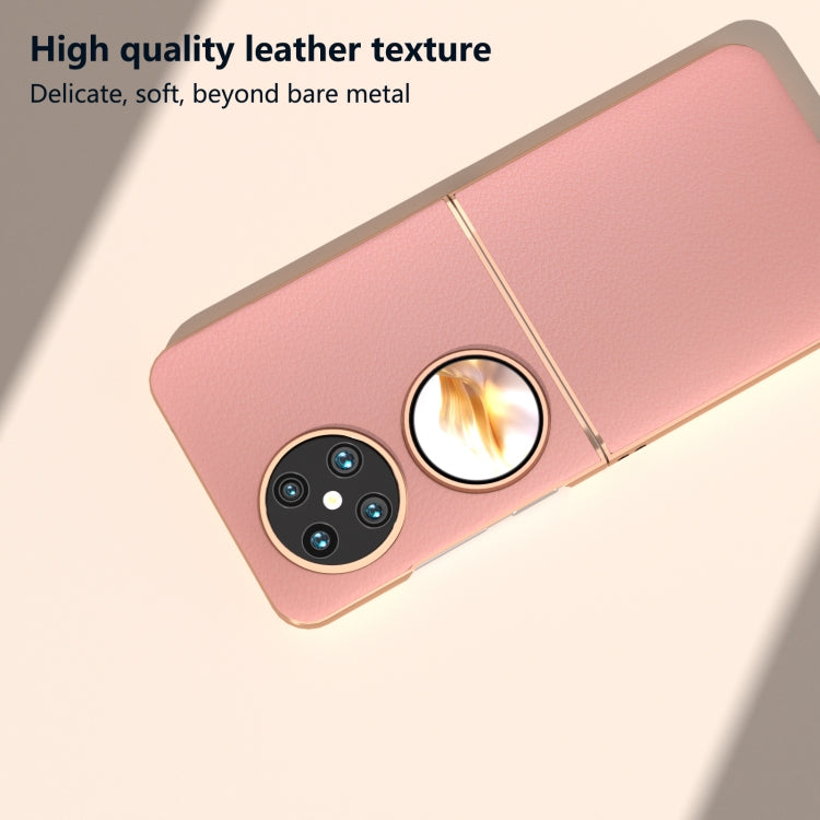For Huawei Pocket 2 Nano Plating Genuine Leather Wave Series Phone Case(Pink)