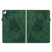For iPad Air 11 2024 Butterfly Flower Embossed Leather Tablet Case(Green)