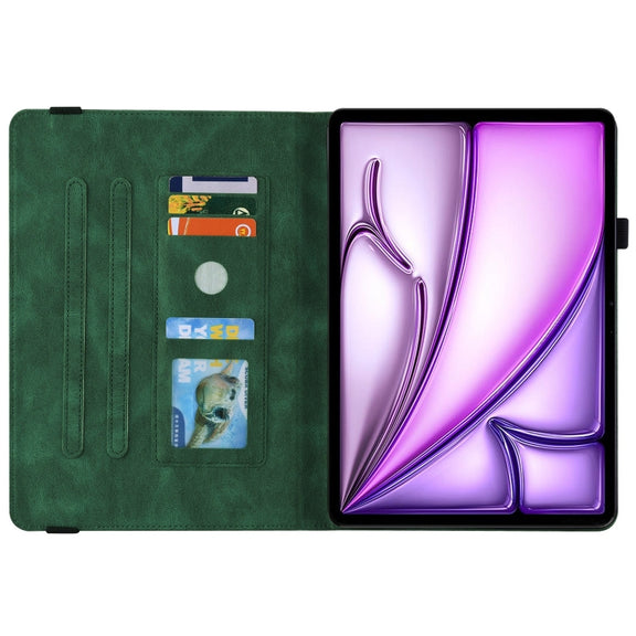 For iPad Air 11 2024 Butterfly Flower Embossed Leather Tablet Case(Green)