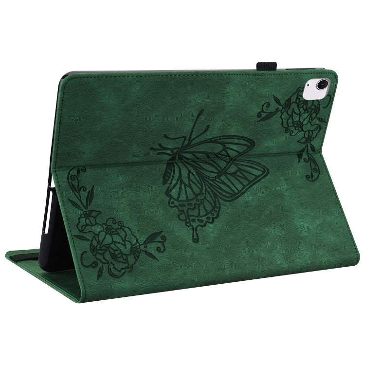 For iPad Air 11 2024 Butterfly Flower Embossed Leather Tablet Case(Green)