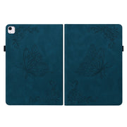 For iPad Air 11 2024 Butterfly Flower Embossed Leather Tablet Case(Blue)