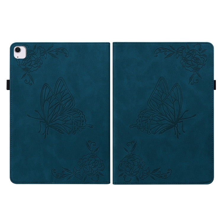 For iPad Air 11 2024 Butterfly Flower Embossed Leather Tablet Case(Blue)