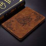 For iPad Air 11 2024 Butterfly Flower Embossed Leather Tablet Case(Brown)