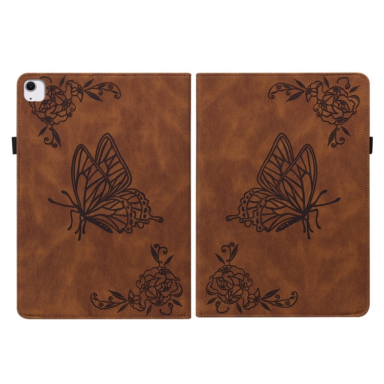 For iPad Air 11 2024 Butterfly Flower Embossed Leather Tablet Case(Brown)