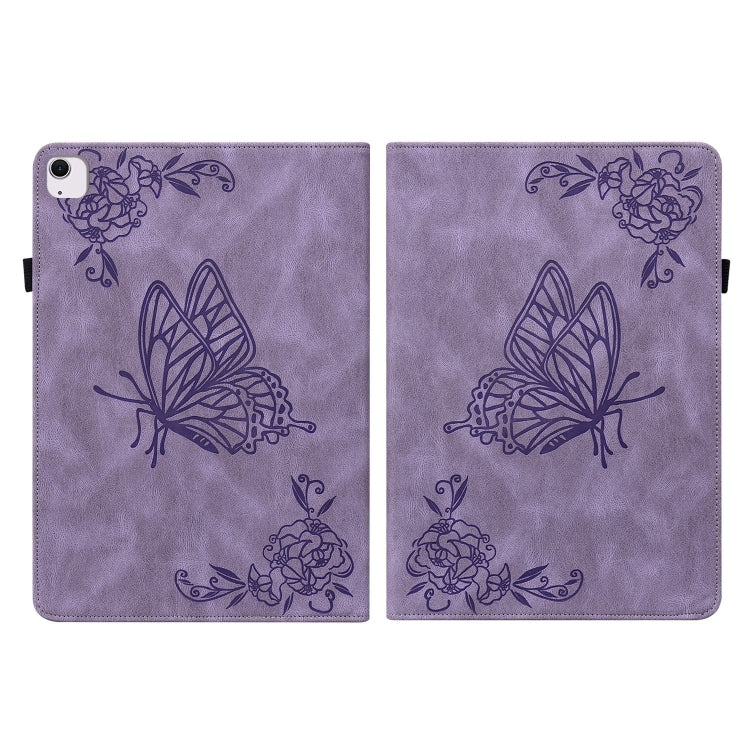 For iPad Air 11 2024 Butterfly Flower Embossed Leather Tablet Case(Purple)