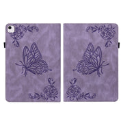 For iPad Air 11 2024 Butterfly Flower Embossed Leather Tablet Case(Purple)