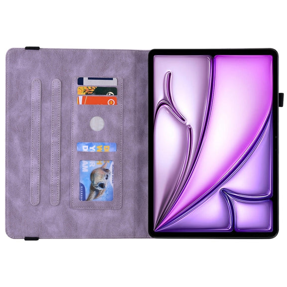 For iPad Air 11 2024 Butterfly Flower Embossed Leather Tablet Case(Purple)