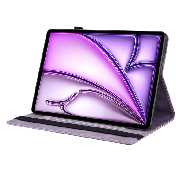 For iPad Air 11 2024 Butterfly Flower Embossed Leather Tablet Case(Purple)