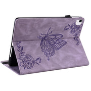 For iPad Air 11 2024 Butterfly Flower Embossed Leather Tablet Case(Purple)