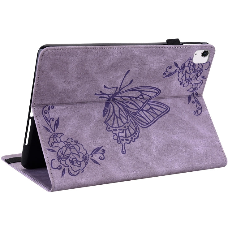 For iPad Air 11 2024 Butterfly Flower Embossed Leather Tablet Case(Purple)