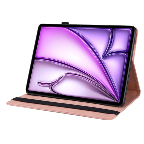 For iPad Air 11 2024 Butterfly Flower Embossed Leather Tablet Case(Rose Gold)