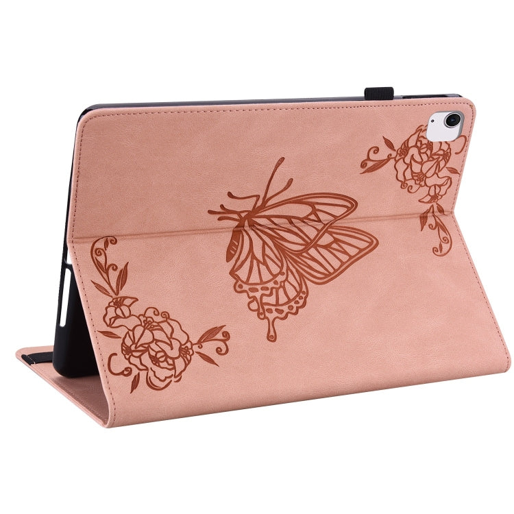 For iPad Air 11 2024 Butterfly Flower Embossed Leather Tablet Case(Rose Gold)