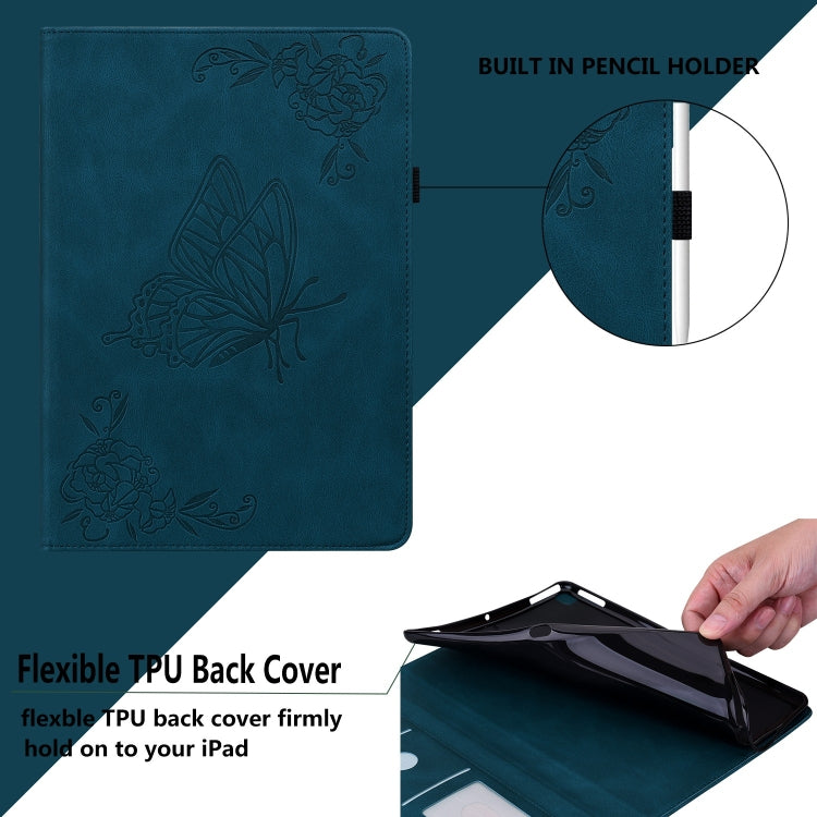 For iPad Pro 11 2024 Butterfly Flower Embossed Leather Tablet Case(Blue)