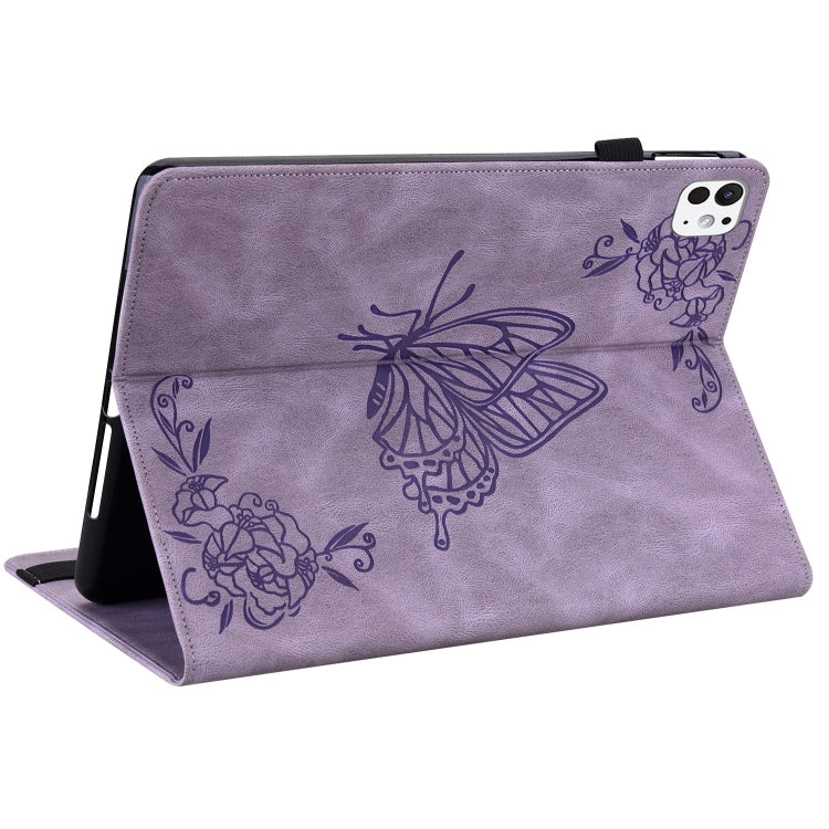 For iPad Pro 11 2024 Butterfly Flower Embossed Leather Tablet Case(Purple)