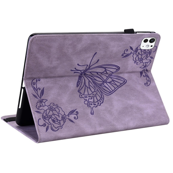 For iPad Pro 11 2024 Butterfly Flower Embossed Leather Tablet Case(Purple)