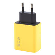 KO-71 120W Dual PD Type-C + Dual QC3.0 USB Multi Ports Charger, Plug:EU Plug(Yellow)