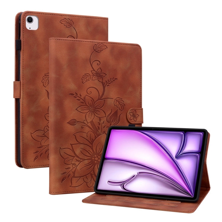 For iPad Air 13 2025 / 2024 Lily Embossed Leather Smart Tablet Case(Brown)