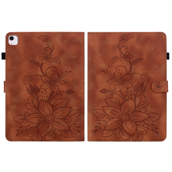 For iPad Air 13 2025 / 2024 Lily Embossed Leather Smart Tablet Case(Brown)