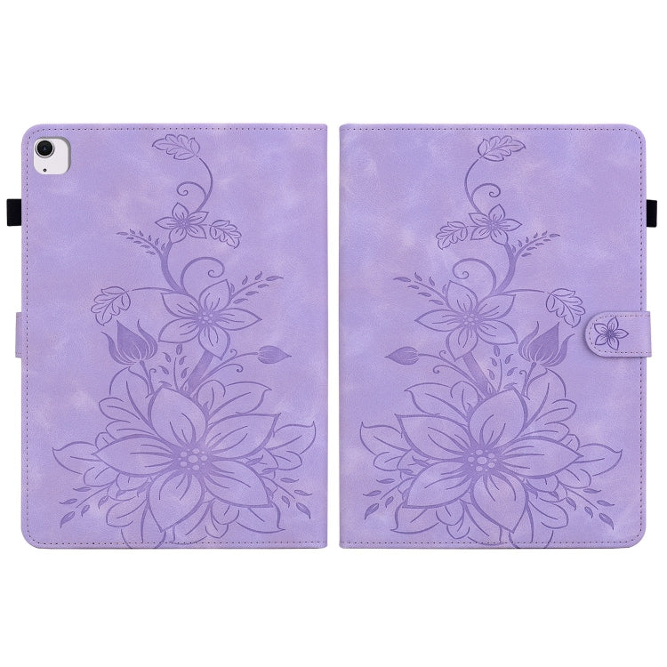 For iPad Air 13 2024 Lily Embossed Leather Smart Tablet Case(Purple)