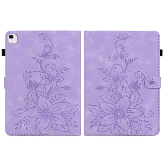For iPad Air 13 2024 Lily Embossed Leather Smart Tablet Case(Purple)