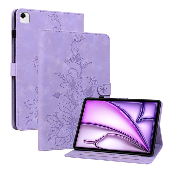 For iPad Air 13 2024 Lily Embossed Leather Smart Tablet Case(Purple)