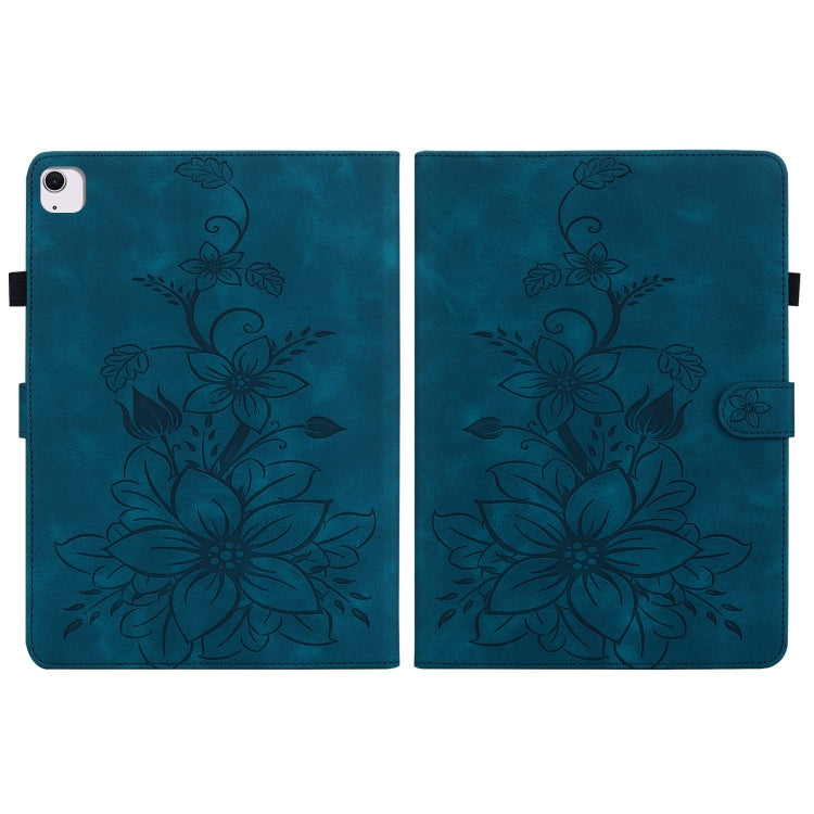 For iPad Air 13 2024 Lily Embossed Leather Smart Tablet Case(Dark Blue)