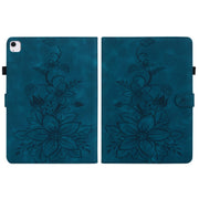 For iPad Air 13 2024 Lily Embossed Leather Smart Tablet Case(Dark Blue)