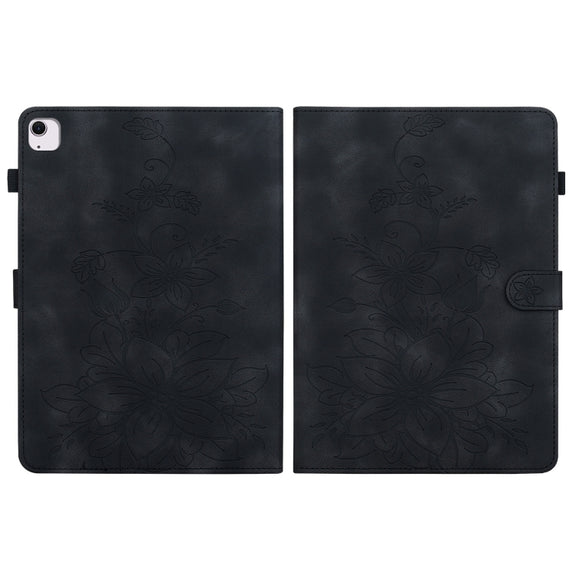 For iPad Air 13 2024 Lily Embossed Leather Smart Tablet Case(Black)