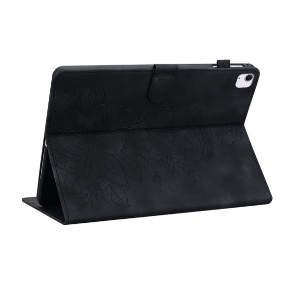 For iPad Air 13 2024 Lily Embossed Leather Smart Tablet Case(Black)