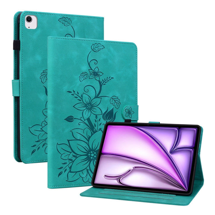 For iPad Air 11 2025 / 2024 Lily Embossed Leather Smart Tablet Case(Green)