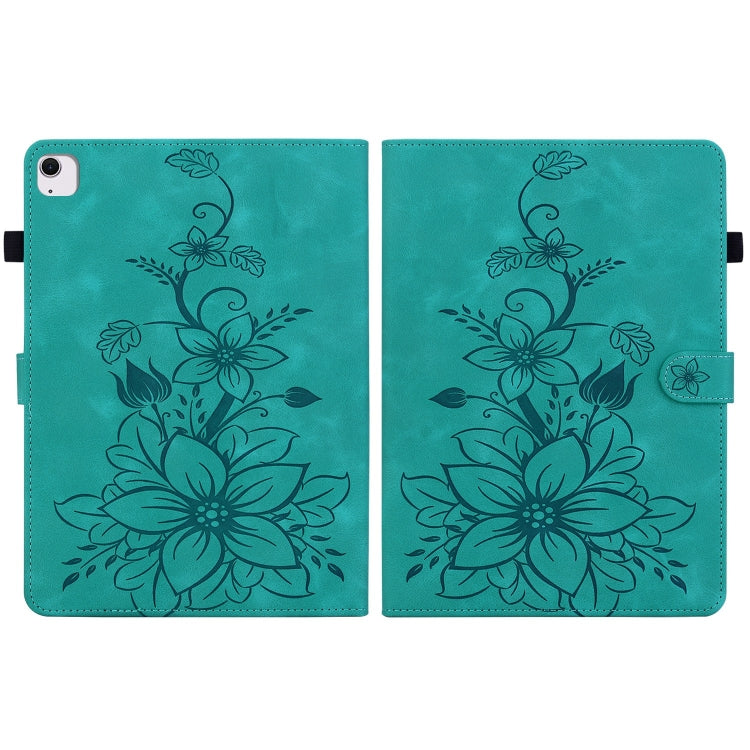 For iPad Air 11 2025 / 2024 Lily Embossed Leather Smart Tablet Case(Green)