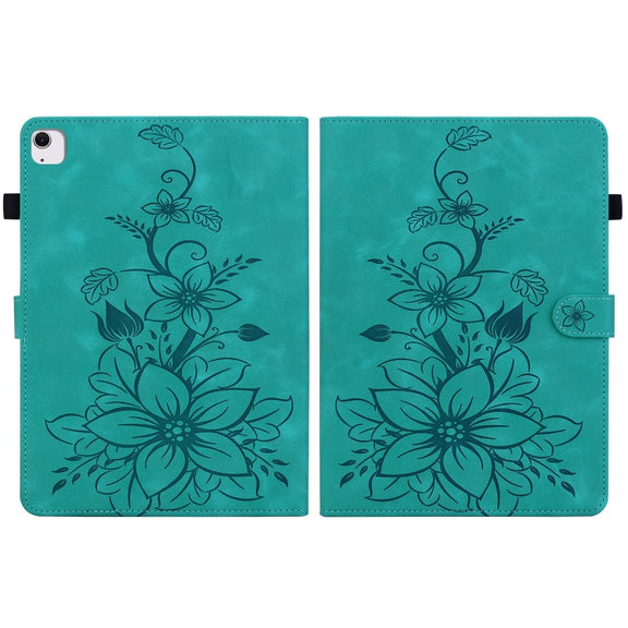 For iPad Air 11 2025 / 2024 Lily Embossed Leather Smart Tablet Case(Green)