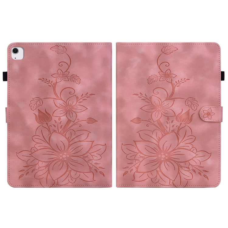 For iPad Air 11 2024 Lily Embossed Leather Smart Tablet Case(Pink)