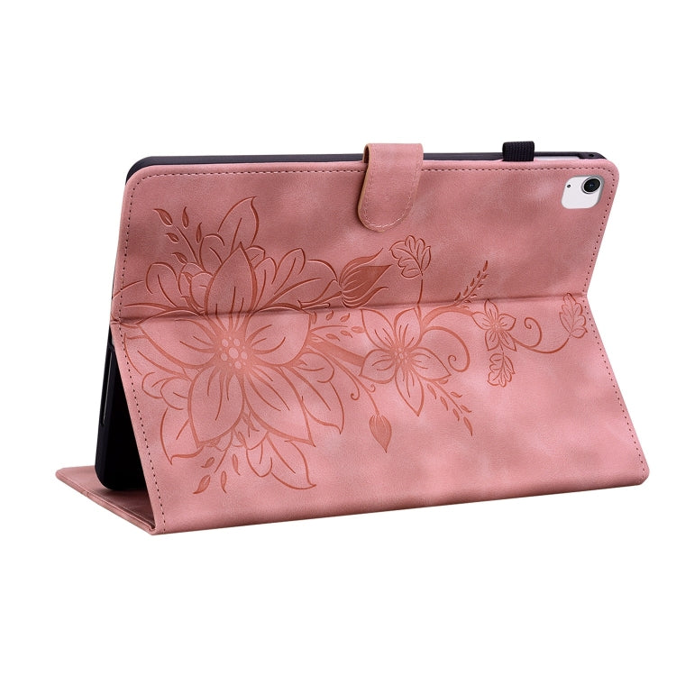For iPad Air 11 2024 Lily Embossed Leather Smart Tablet Case(Pink)