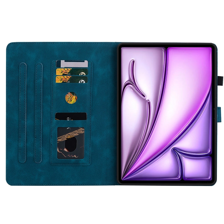 For iPad Air 11 2024 Lily Embossed Leather Smart Tablet Case(Dark Blue)