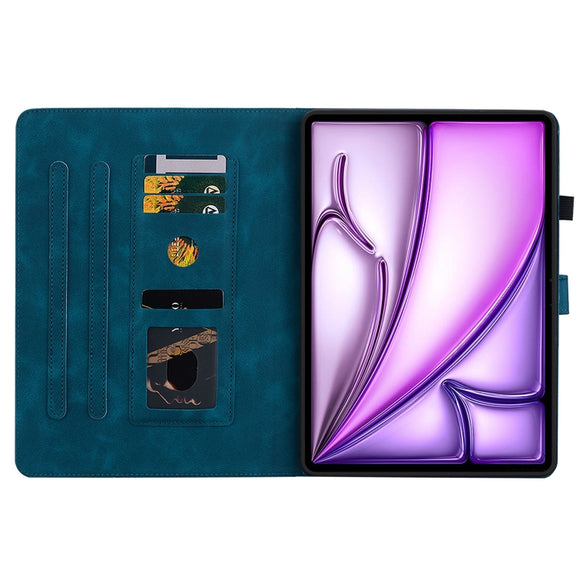 For iPad Air 11 2024 Lily Embossed Leather Smart Tablet Case(Dark Blue)