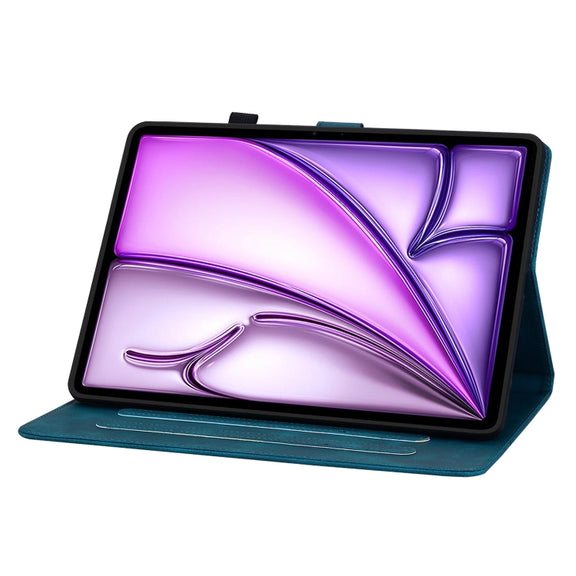For iPad Air 11 2024 Lily Embossed Leather Smart Tablet Case(Dark Blue)