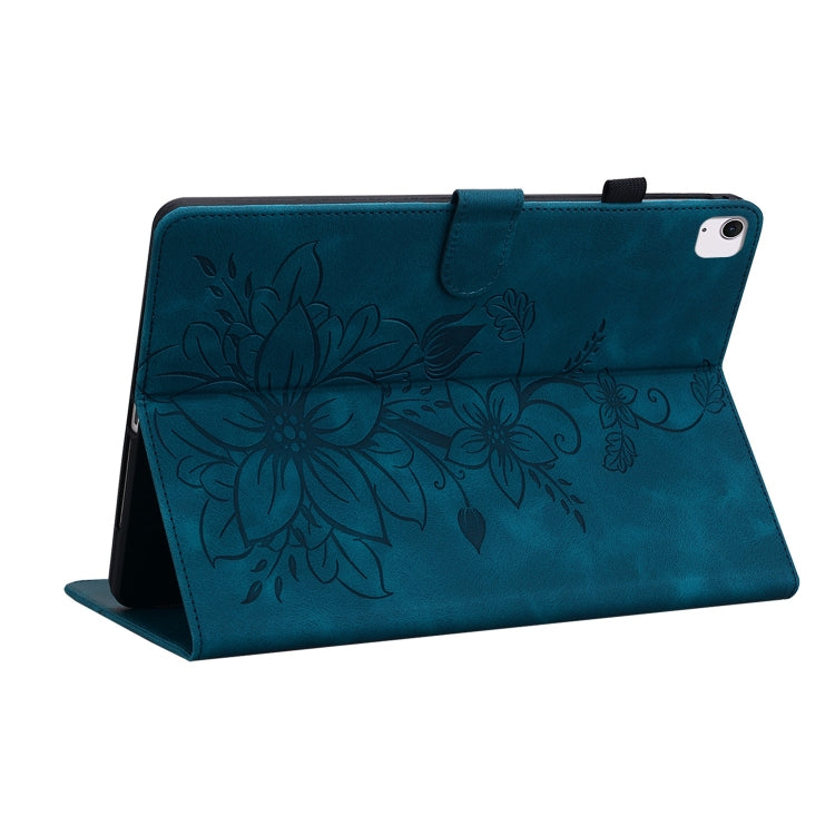 For iPad Air 11 2024 Lily Embossed Leather Smart Tablet Case(Dark Blue)