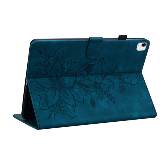 For iPad Air 11 2024 Lily Embossed Leather Smart Tablet Case(Dark Blue)