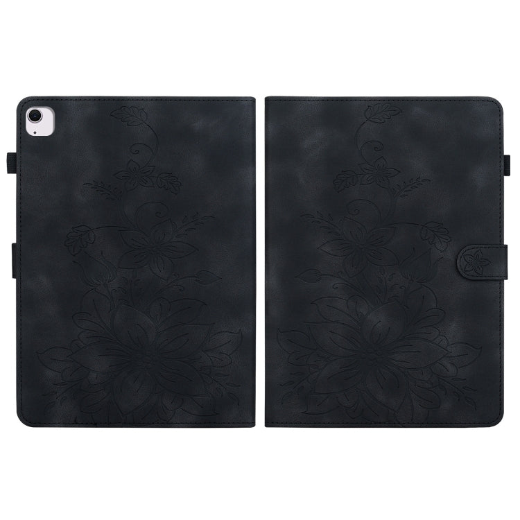 For iPad Air 11 2024 Lily Embossed Leather Smart Tablet Case(Black)
