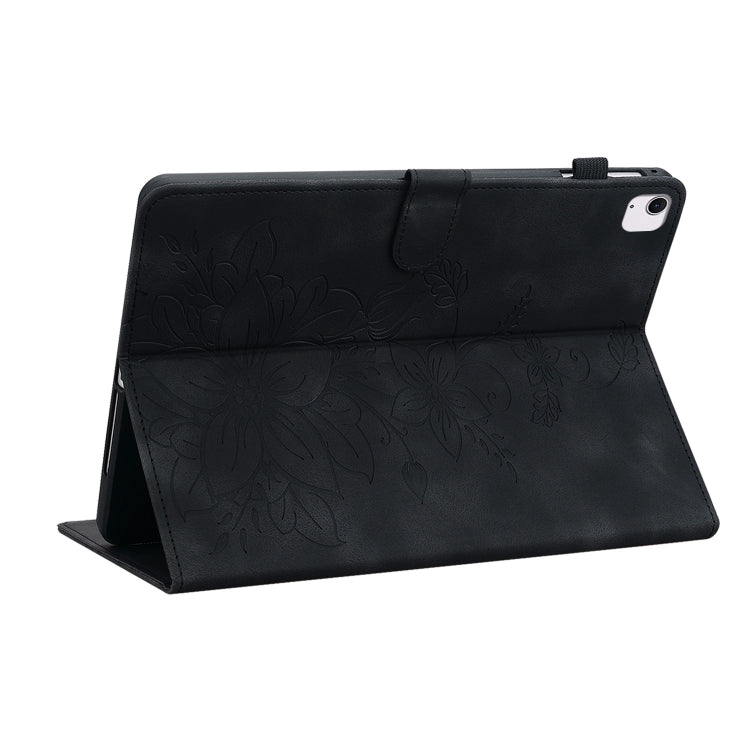 For iPad Air 11 2024 Lily Embossed Leather Smart Tablet Case(Black)