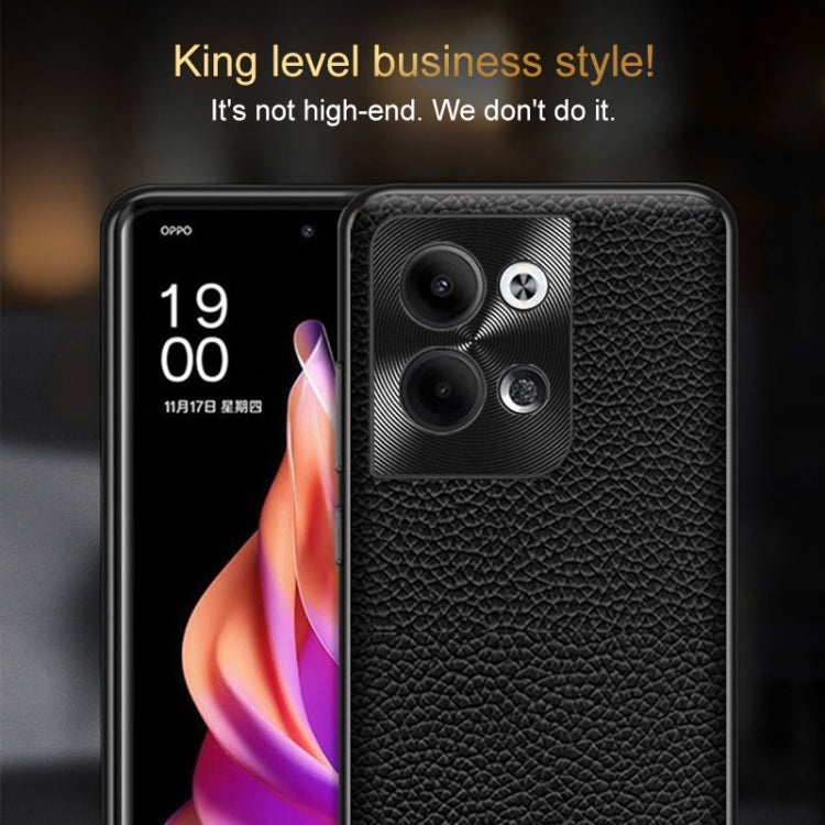 For OPPO Reno9 Pro Genuine Leather Litchi Texture Phone Case(Coffee)