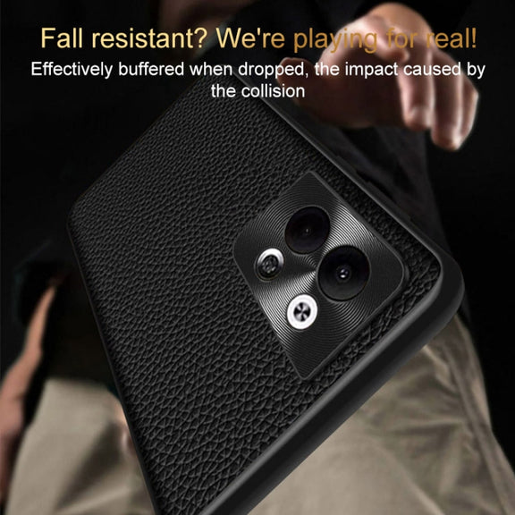 For OPPO Reno9 Pro Genuine Leather Litchi Texture Phone Case(Coffee)
