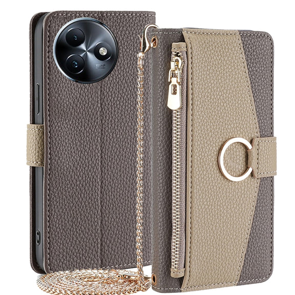 For itel S24 4G Crossbody Litchi Texture Leather Phone Case(Grey)