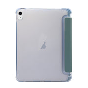 For iPad Air 11 2024 3-folding Electric Pressed Skin Texture Leather Tablet Case(Deep Green)